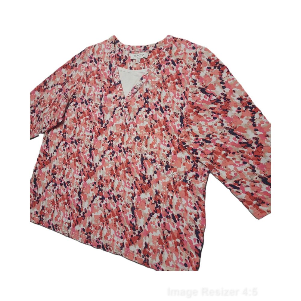 Breckenridge Wrap Top Womens 2X Beaded V Neck 3/4 Sleeve Shirt
